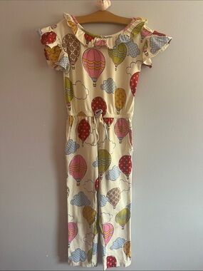 Eleanor Rose Cream Hot Air Balloon Print One-Piece Romper with Ruffles
